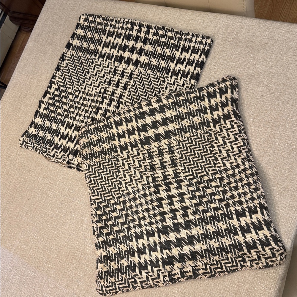 Pillow Covers-2 Black & White Houndstooth Heavy Woven Washable Fabric - 20”